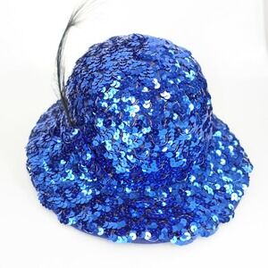 Bollman Womens Blue Cloche Hat Wool Sequins Feather Sparkle Party